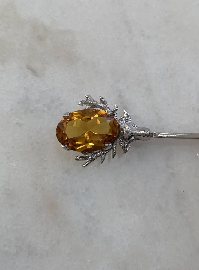 Sterling Silver Lapel Pin/Brooch With Orange/ Gold Colour Bead. Stem Is Slightly Bent #ML902 R245