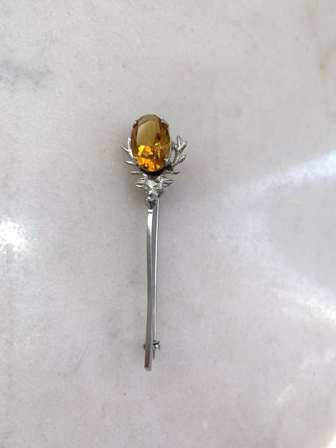 Sterling Silver Lapel Pin/Brooch With Orange/ Gold Colour Bead. Stem Is Slightly Bent #ML902 R245