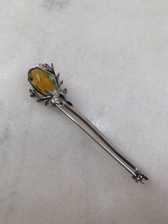 Sterling Silver Lapel Pin/Brooch With Orange/ Gold Colour Bead. Stem Is Slightly Bent #ML902 R245