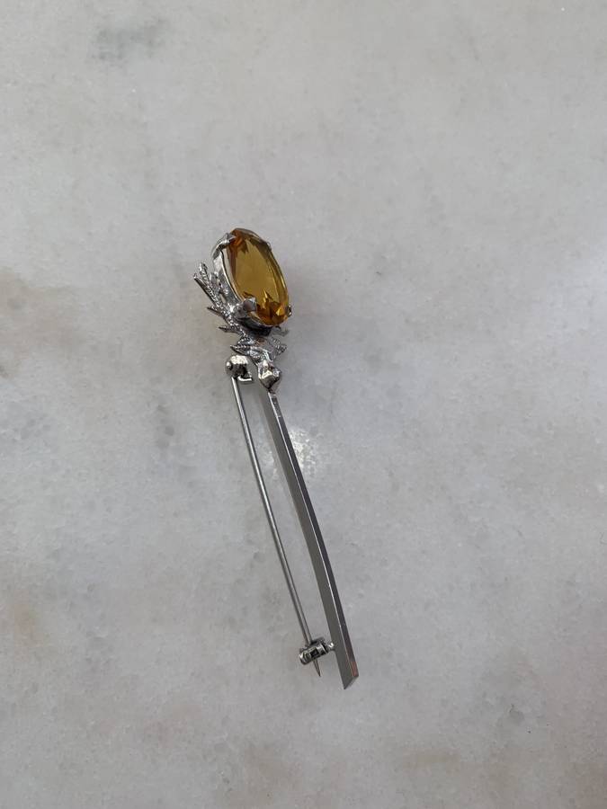 Sterling Silver Lapel Pin/Brooch With Orange/ Gold Colour Bead. Stem Is Slightly Bent #ML902 R245