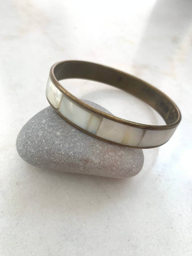 Brass Coloured Bracelet With  Shell Style Pave Inserts #ML919 R145.00 | Dimensions: 69mm D