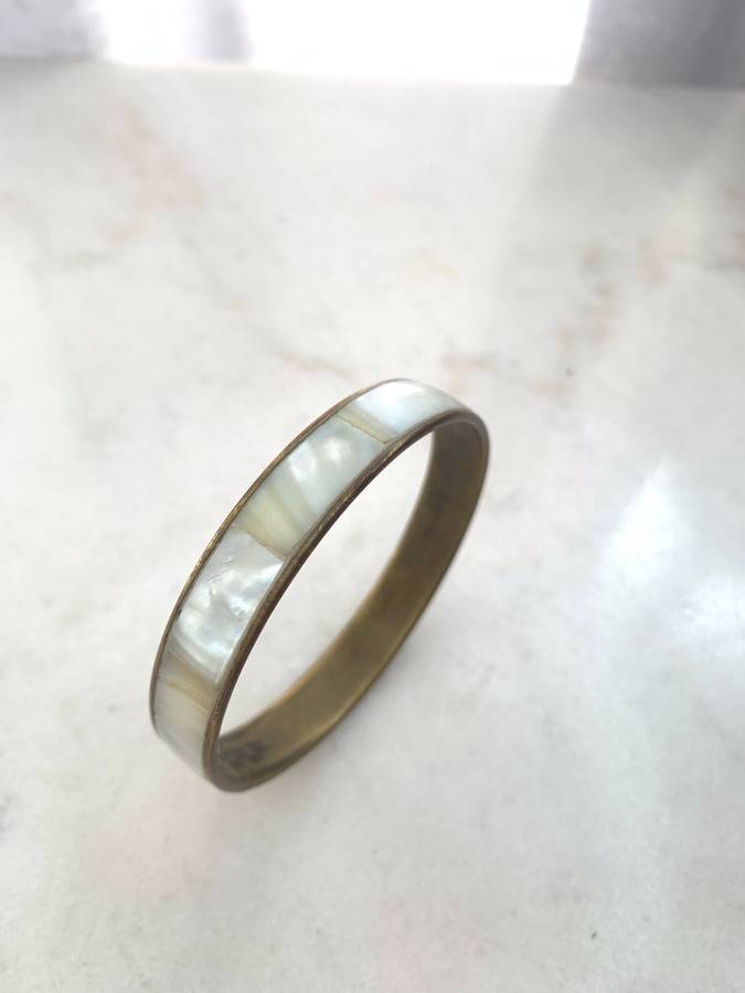 Brass Coloured Bracelet With  Shell Style Pave Inserts #ML919 R145.00 | Dimensions: 69mm D