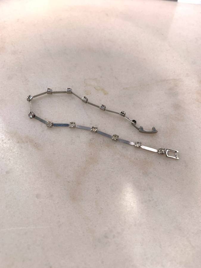 Bracelet - Slatted With Square Stones. Silver Colour #ML937