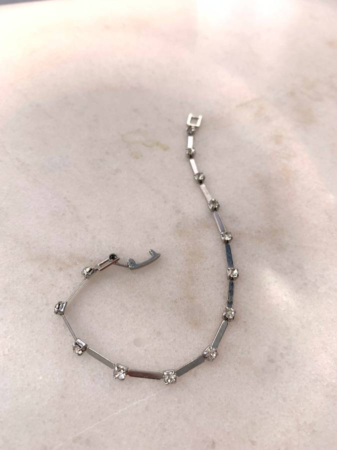 Bracelet - Slatted With Square Stones. Silver Colour #ML937