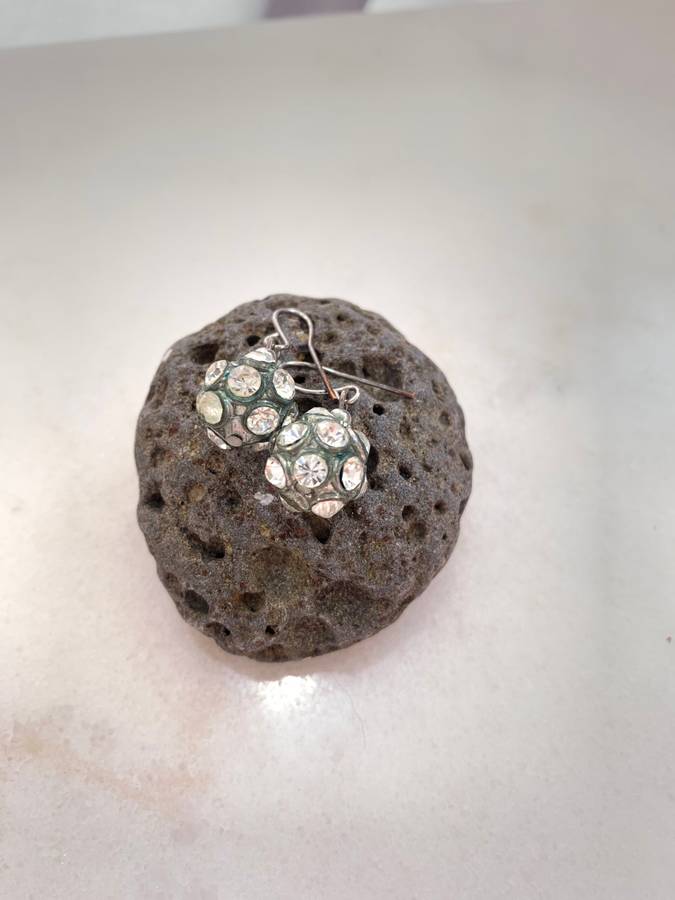 Earrings - Silver Tone Shepherds Hook. Diamante Stones Set On Silver Style Round Ball #ML972 R195...