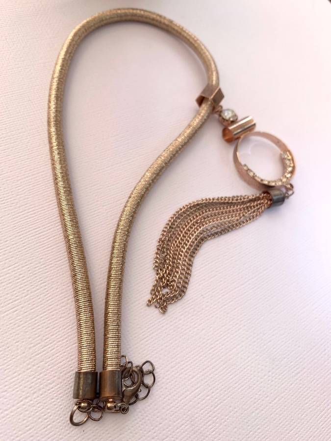 Necklace - Metal Pendant on Rope. White Stones, Circles, Tassels #ML1014 R350.00 | Dimensions: 49...