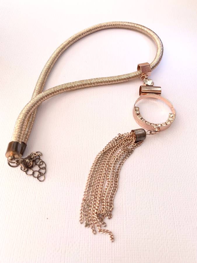Necklace - Metal Pendant on Rope. White Stones, Circles, Tassels #ML1014 R350.00 | Dimensions: 49...