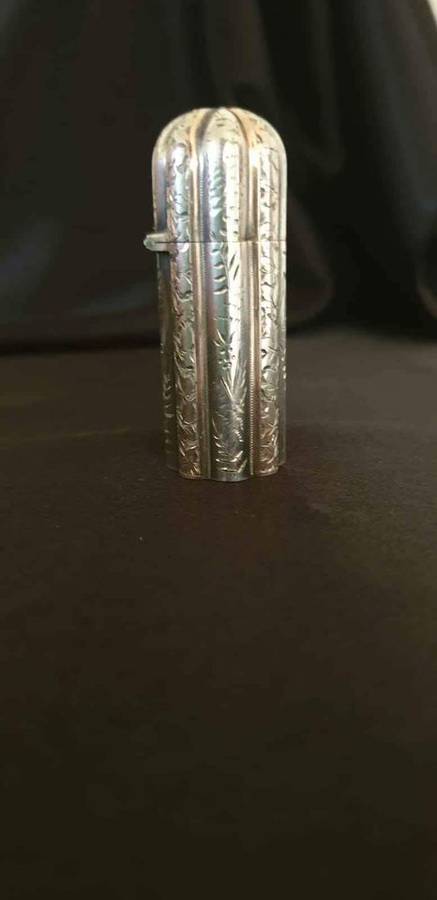 Victorian sterling silver scent/perfume holder with old glass bottle and stopper. Hallmark Cheste...