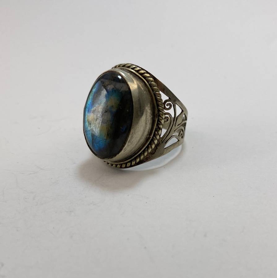 Ring - Large Wide Band Laboradite Stone. Silver Colour #ML1176 R495.00| Dimensions: Ring Size V ...