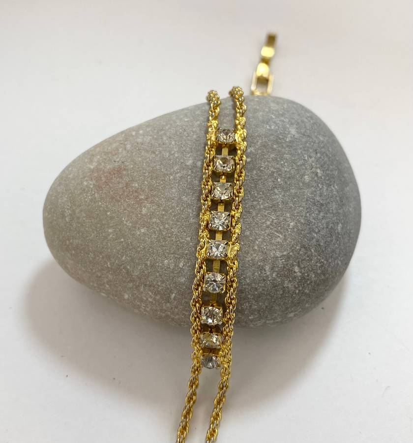 Bracelet - Double Rope Chain With Diamante. Gold Colour #ML1206 R250.00 | Dimensions: 190mm x 7mm