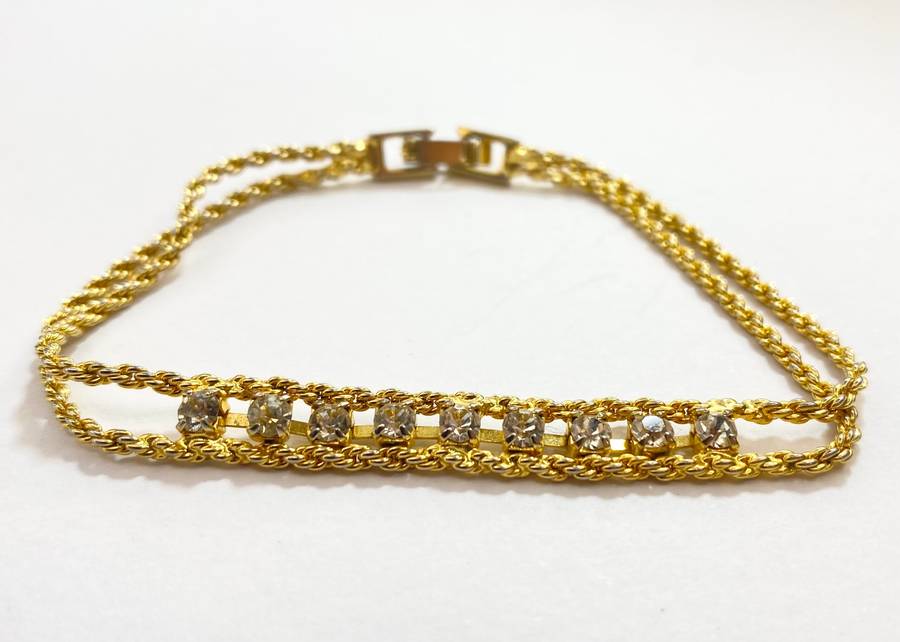 Bracelet - Double Rope Chain With Diamante. Gold Colour #ML1206 R250.00 | Dimensions: 190mm x 7mm