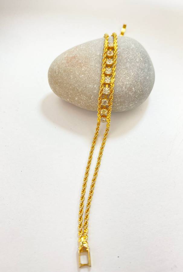 Bracelet - Double Rope Chain With Diamante. Gold Colour #ML1206 R250.00 | Dimensions: 190mm x 7mm