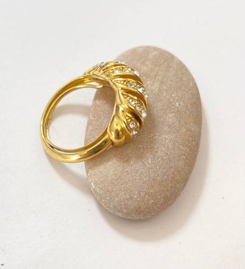 Ring - Wrapped With Diamante. Gold Coloured #ML1222