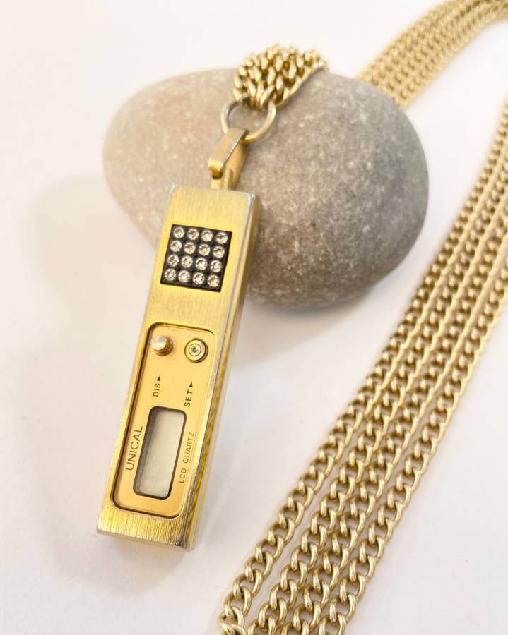 Necklace - Vintage Brass Unical Necklace Watch. Double Chain. Diamante Inside Grid #ML1289 R295.0...