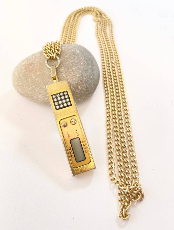 Necklace - Vintage Brass Unical Necklace Watch. Double Chain. Diamante Inside Grid #ML1289 R295.0...