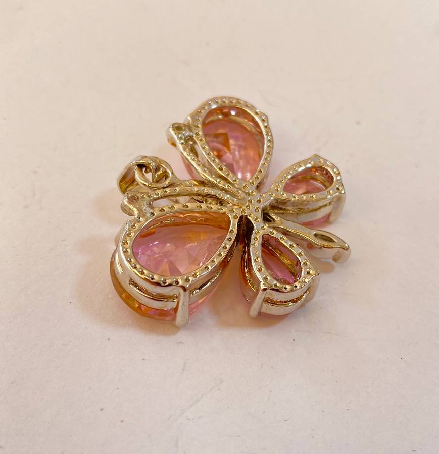 Pendant - Light Rose Gemstone Butterfly & Clear Stones. Silver Colour #ML1317