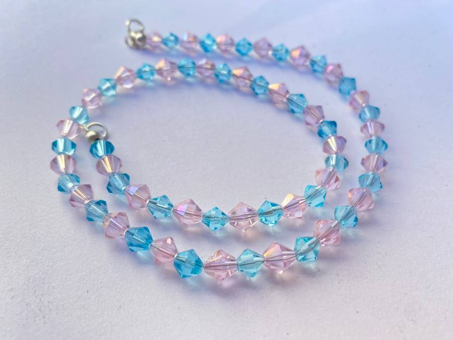 Necklace - Baby Blue and Pink Beads With Silver Colour Clasp #ML1334