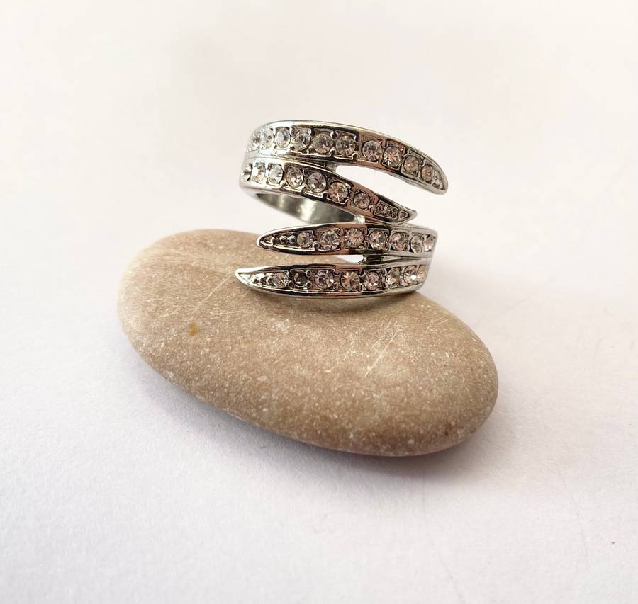 Ring - Wrap Band With Clear Round White Stones. Silver Colour#ML1427