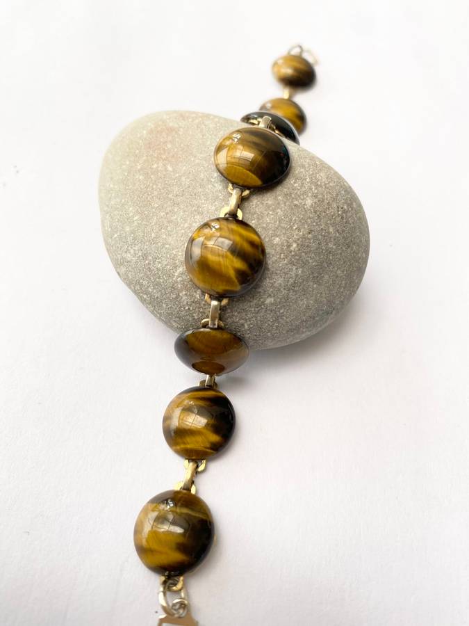 Bracelet - Tigers Eye Stones on Gold Coloured Links #ML1456