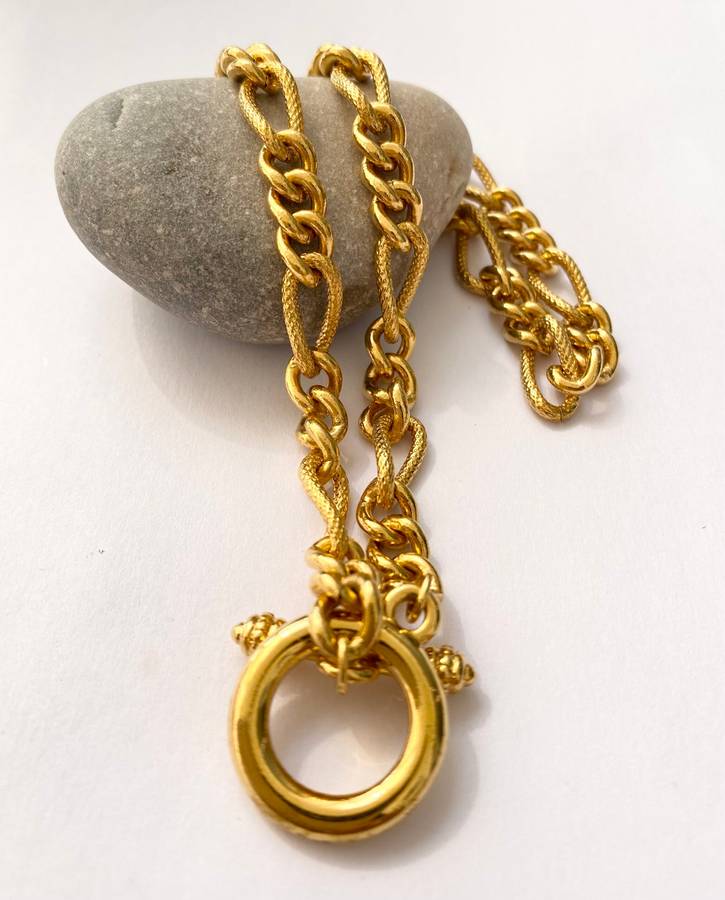 Necklace - Gold Plated Figaro Style Chain With T-Link Clasp #ML1464