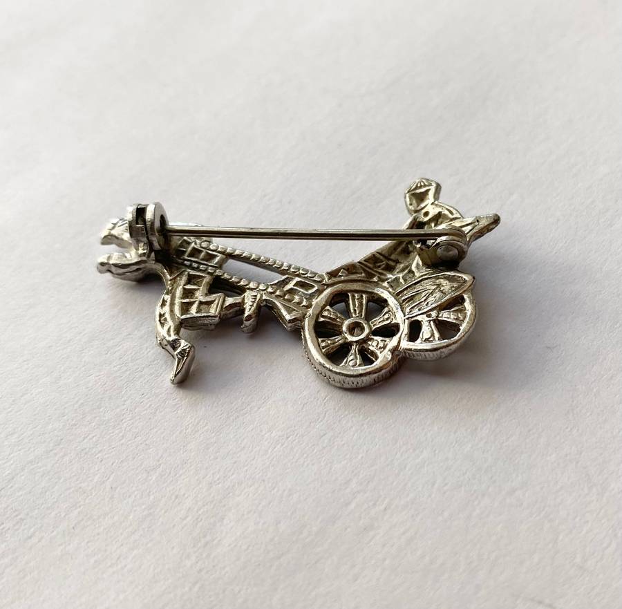 Brooch - Marcasite Vintage Pulled Rickshaw. Silver Colour #ML1492