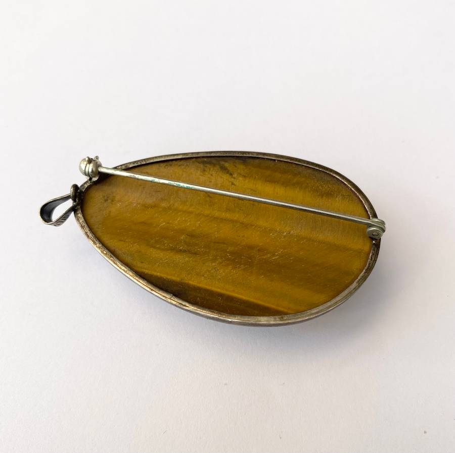 Pendant - Combination Pendant/Brooch. Oval Tigers Eye With Silver Surround #ML1581
