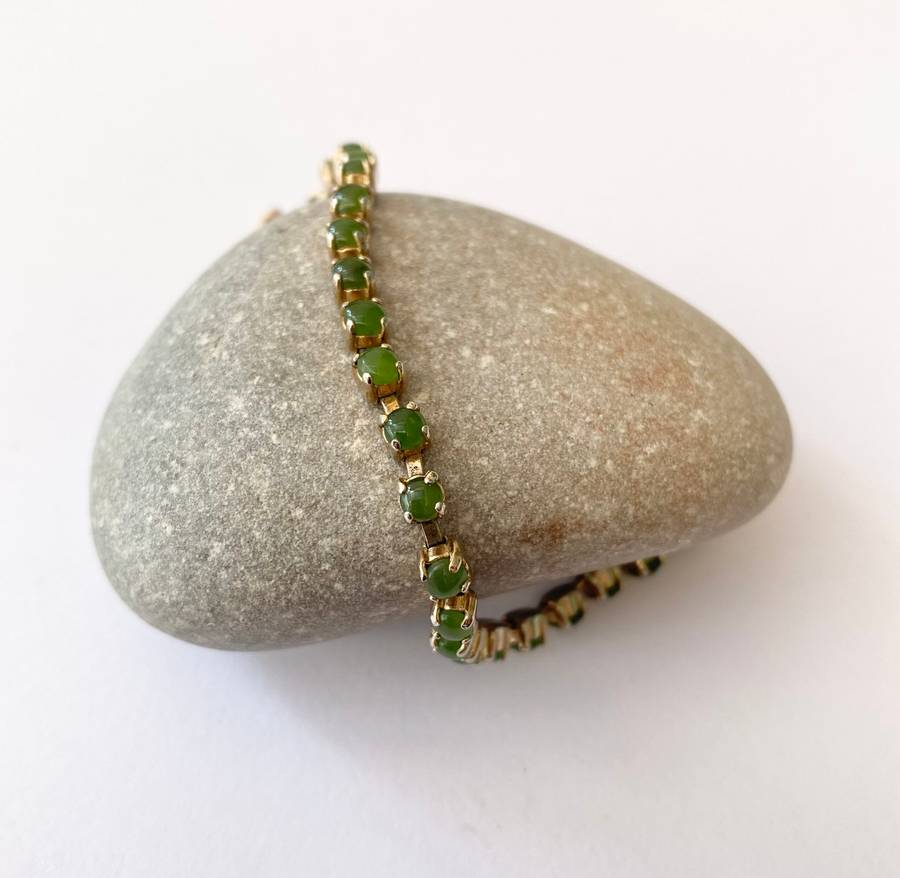 Bracelet - Tennis Style Chain With Green Stones. Gold Plated #ML1594