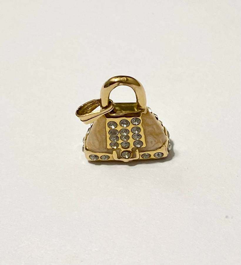 Charm - Handbag Shape With Clasp. Small Sparkly Stones. Gold Colour #ML1658