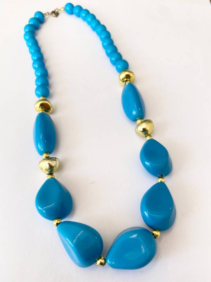 Necklace - Turquoise Beads With Gold Colour Divider Beads #ML1686