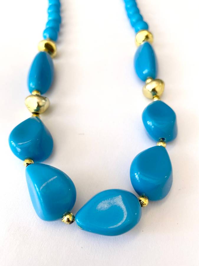 Necklace - Turquoise Beads With Gold Colour Divider Beads #ML1686