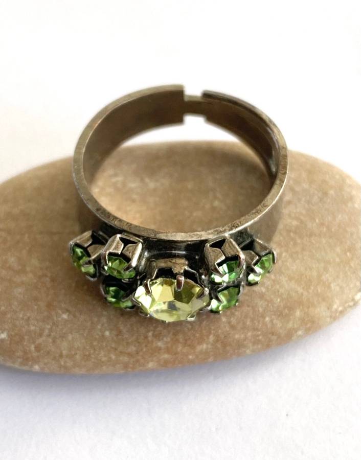 Ring - Adjustable Band With Peridot and Topaz Colour Stones. Silver Colour #ML1696