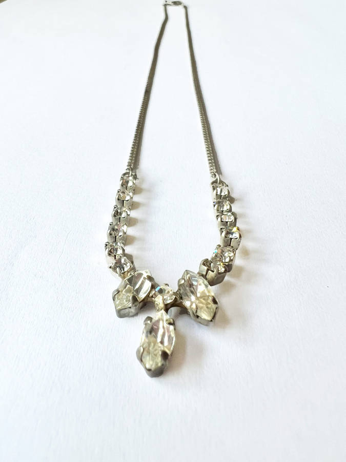 Necklace - Silver Colour Chain with Diamantes & Teardrop Shape Diamantes attached to Chain. Main ...