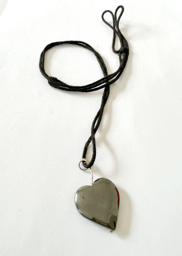 Necklace - Black Hematite Heart on Leather adjustable Tongue ML1814