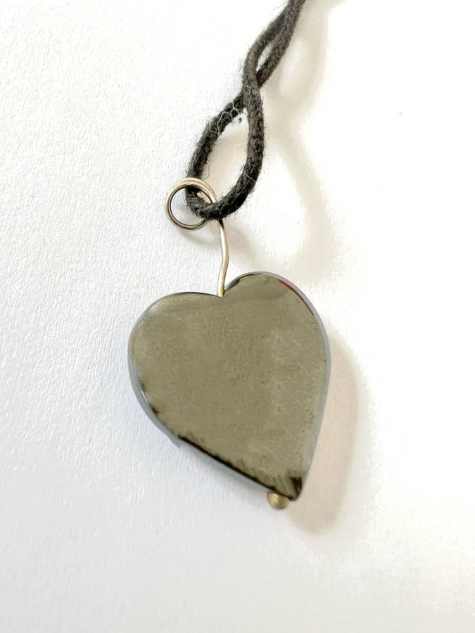 Necklace - Black Hematite Heart on Leather adjustable Tongue ML1814