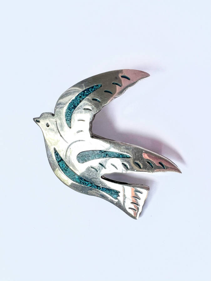 ML1840 Brooch - Dove of Peace. Mexican TG256 Stamped. 925 Silver. Inlayed with Turquoise