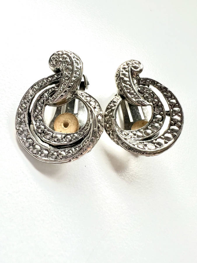 Earrings - Silver Tone Vintage Marcasite Clip Ons ML1861