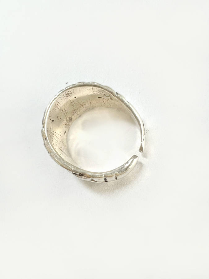 Ring - Silver Tone Wide Band. Rope Effect Design ML1886