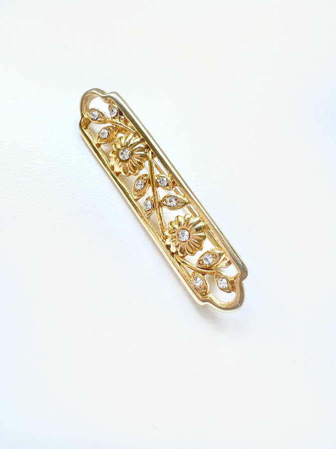 Brooch - Vintage Gold Tone Design, Floral Vines with Small Diamantes ML1913