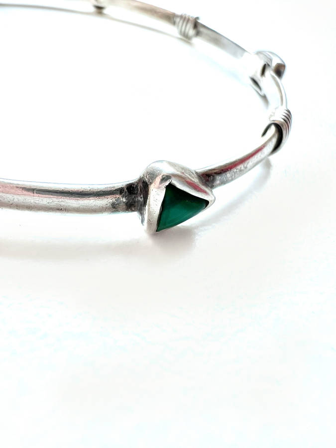 Bangle - 925 Silver Band, Multi Shaped Stones. Multi Colour Strips of Silver in between each Ston...