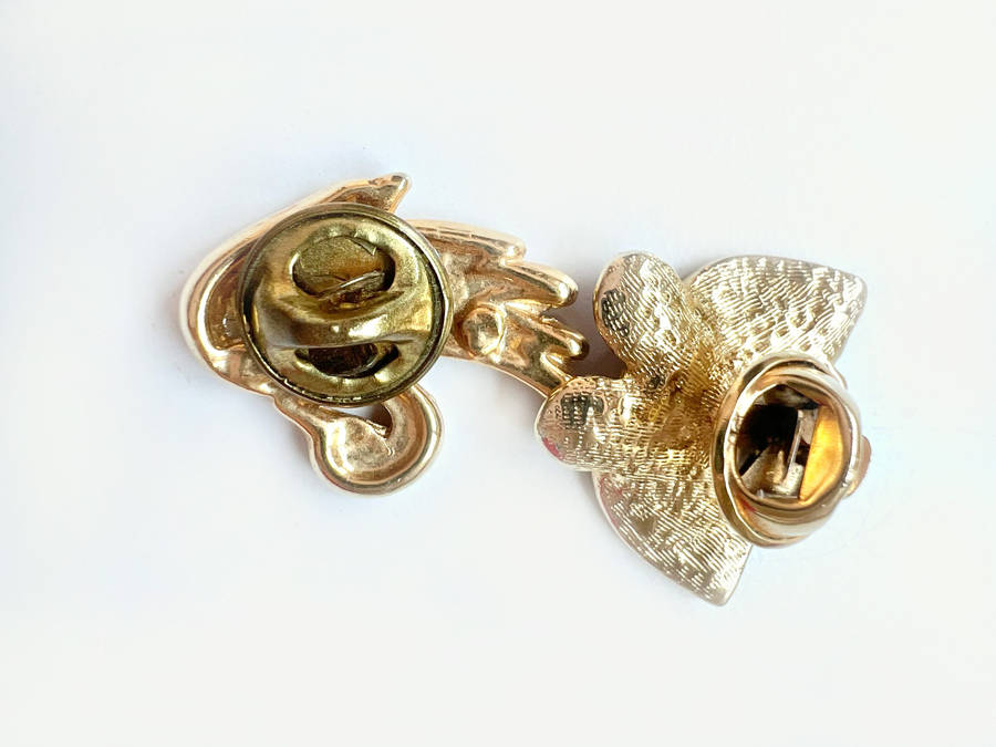 Brooches - Vintage Gold Tone Butterfly Scarf Pin with Diamantes. Swan Scarf Pin with Coloured Rhi...