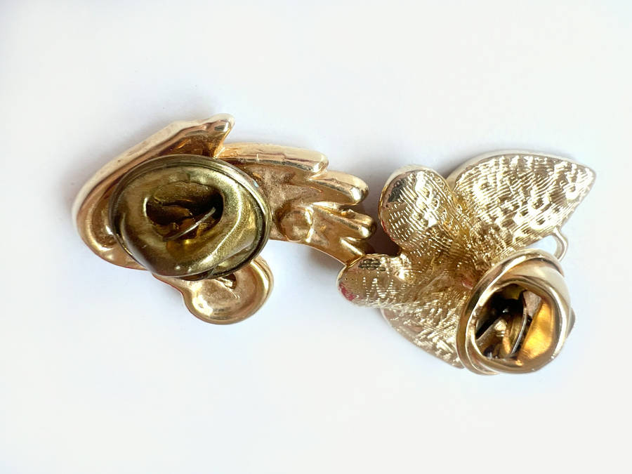 Brooches - Vintage Gold Tone Butterfly Scarf Pin with Diamantes. Swan Scarf Pin with Coloured Rhi...