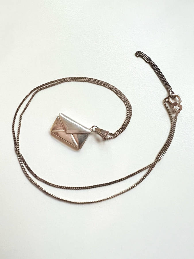 Necklace - Vintage 925 Silver Envelope Locket. Stamped Silver with Small Heart Stamp. Silver Chai...
