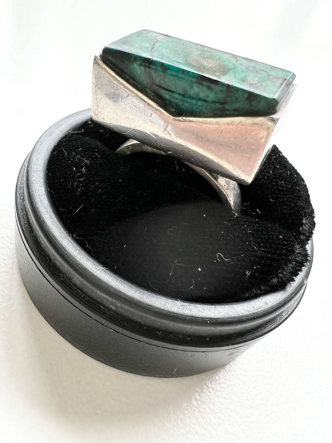 Ring - Vintage Designed. 925 Silver Finland Malacite Gemstone ML1960