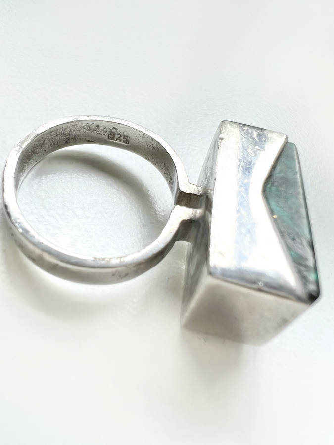 Ring - Vintage Designed. 925 Silver Finland Malacite Gemstone ML1960