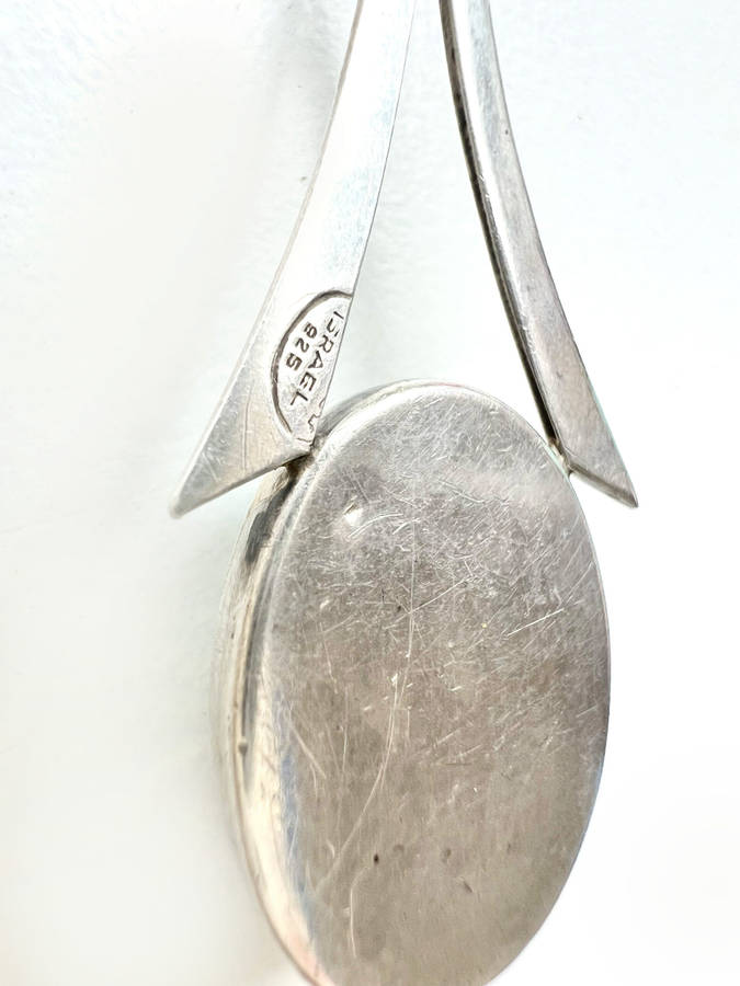 Pendant - Vintage Pendant Stamped Israel 925 Silver. Oval Eilat Stone ML1969