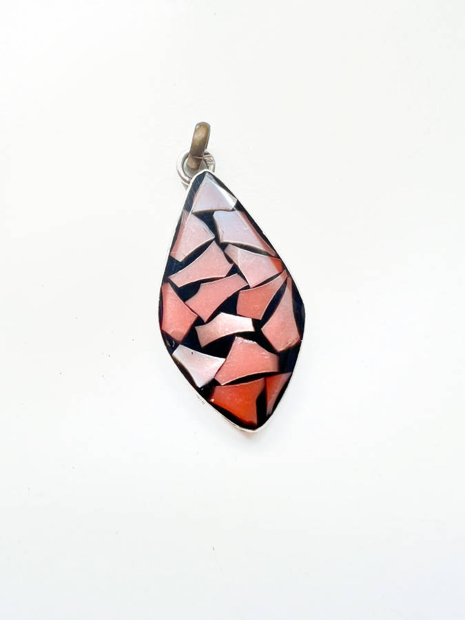 Pendant - Vintage Pendant . Israel Silver 925 Mosaic Design with Mother of Pearl ML1994