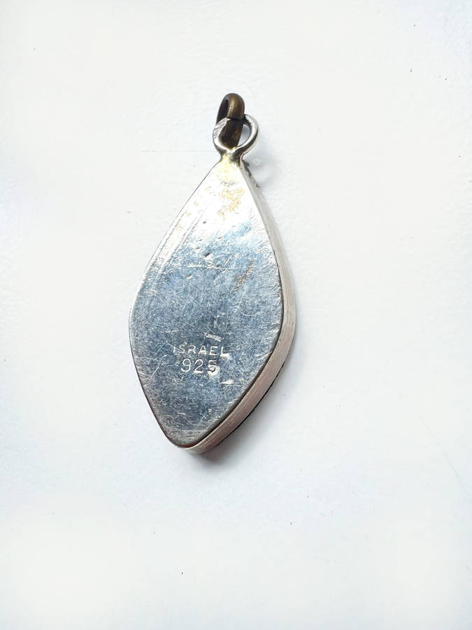 Pendant - Vintage Pendant . Israel Silver 925 Mosaic Design with Mother of Pearl ML1994
