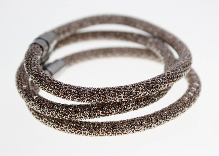 Bracelets - 3 x Rose Pink/Silver/ Tone Sparkly Bracelets with Magnetic Clasps - ML2312