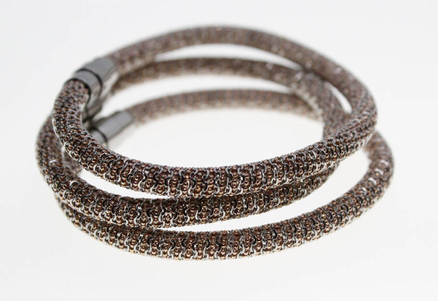 Bracelets - 3 x Rose Pink/Silver/ Tone Sparkly Bracelets with Magnetic Clasps - ML2312