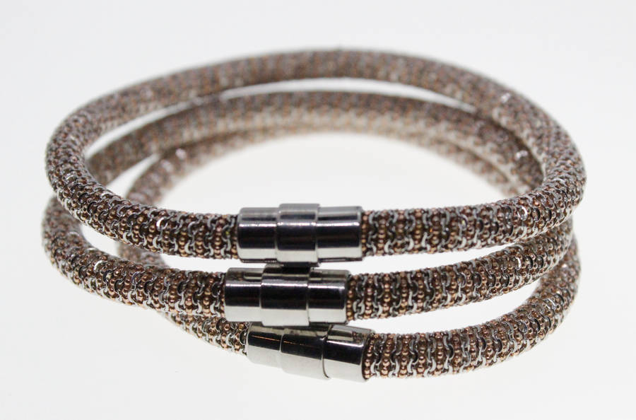 Bracelets - 3 x Rose Pink/Silver/ Tone Sparkly Bracelets with Magnetic Clasps - ML2312